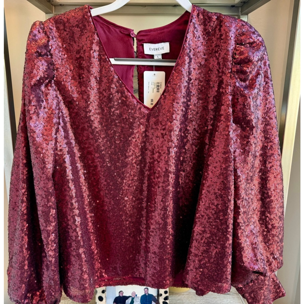 Evereve Women’s Burgundy Sequin V-Neck Top